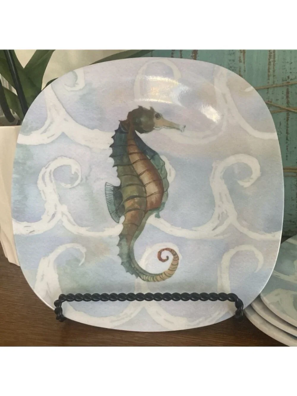 Sea Creatures On Waves by Elizabeth Medley Seahorse Beachy Melamine Salad Plates